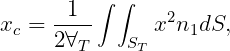 ∫ ∫
x = -1-- x2n dS,
c 2∀T ST 1